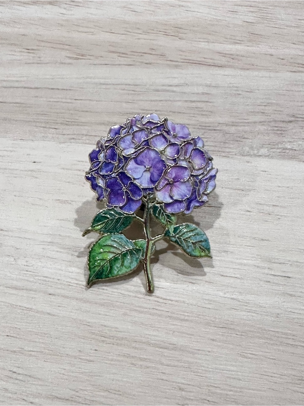 Purple Hydrangea Gold Tone Enamel Floral Brooch Pin